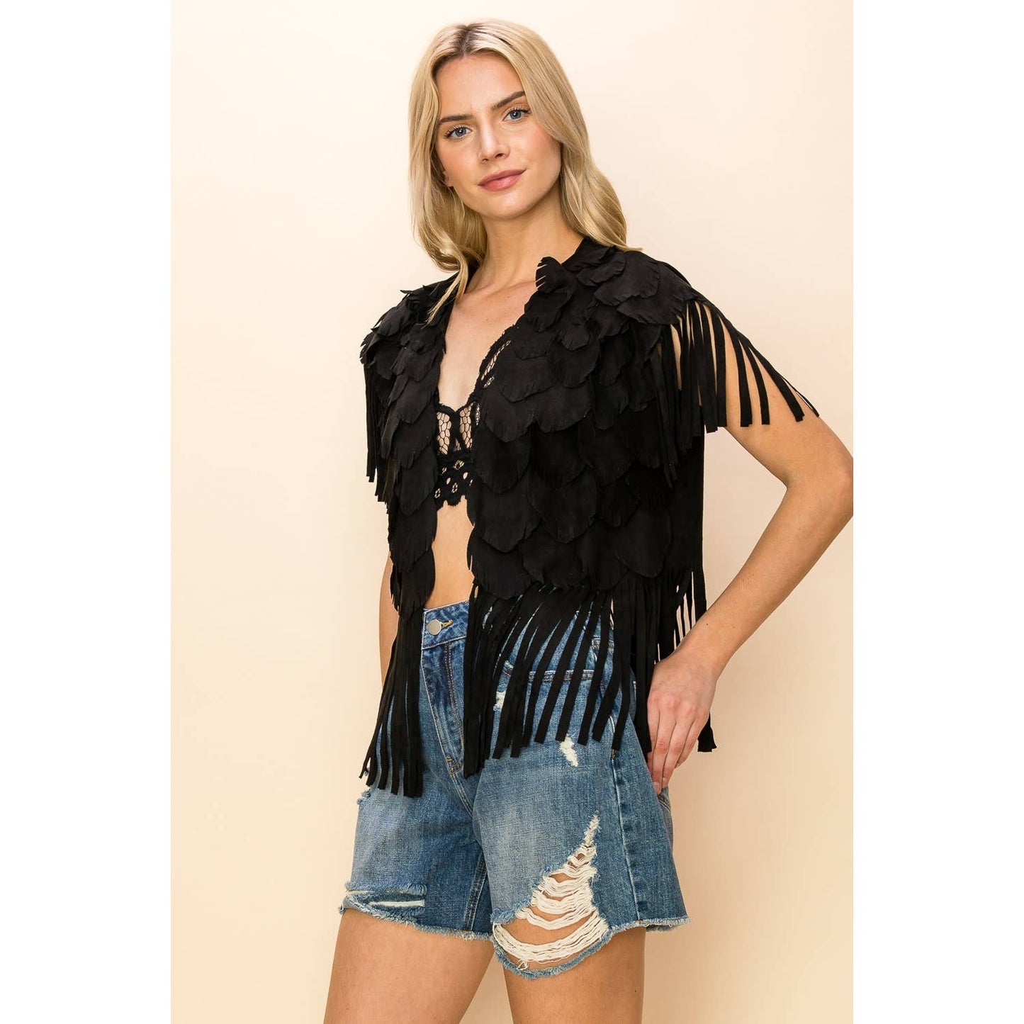 SUEDE FEATHER CUT FRINGE VEST