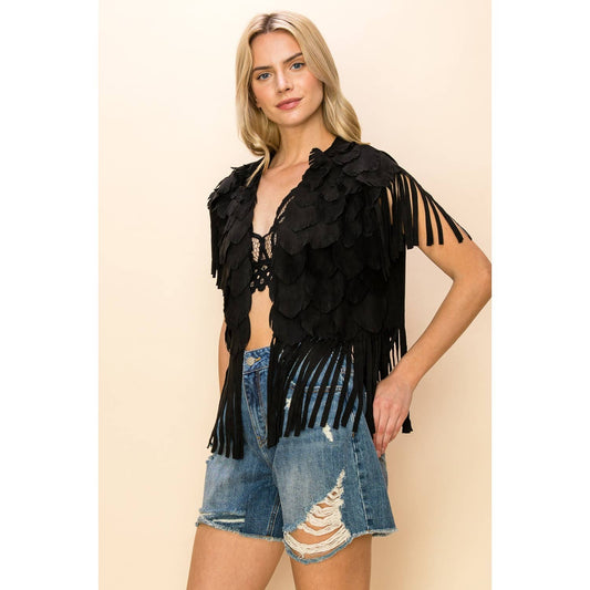 SUEDE FEATHER CUT FRINGE VEST