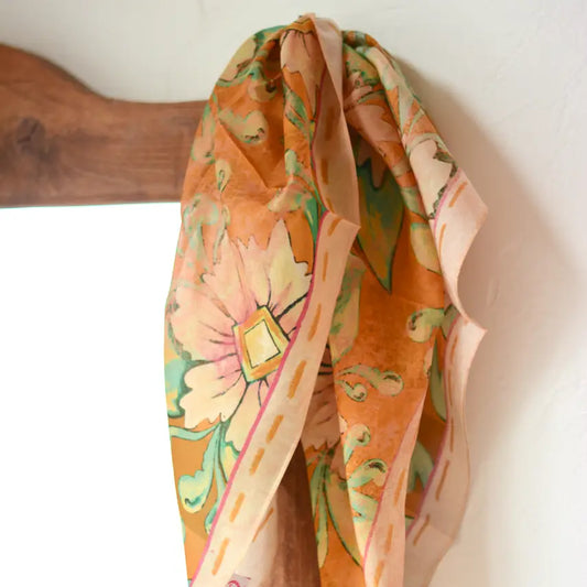 Western Pink/Peach Floral Silk Wild Rag