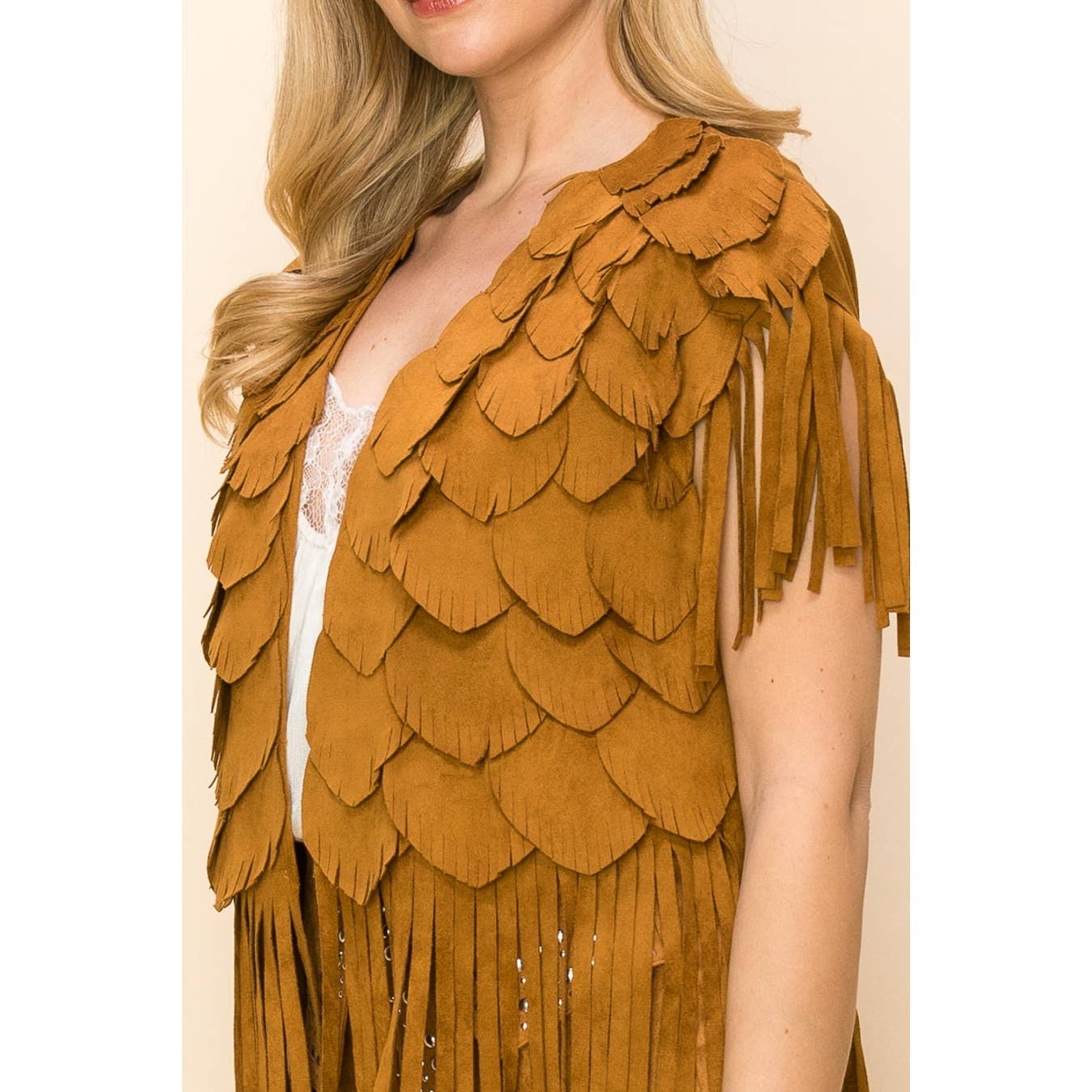 SUEDE FEATHER CUT FRINGE VEST