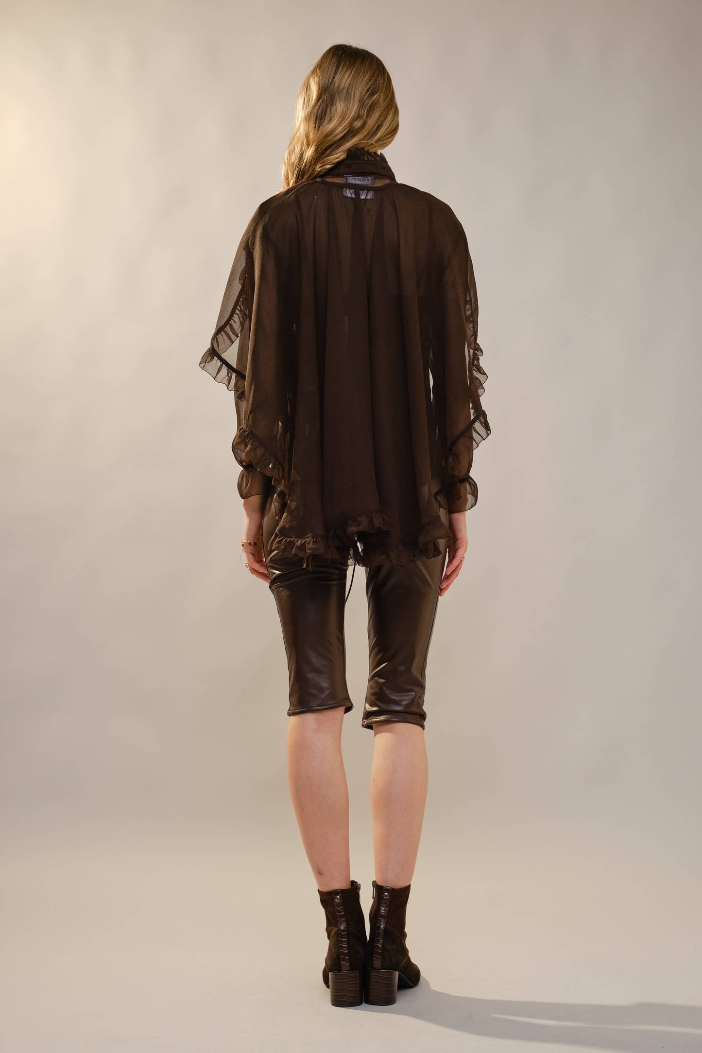 Mock Neck Ruffle Cape Blouse