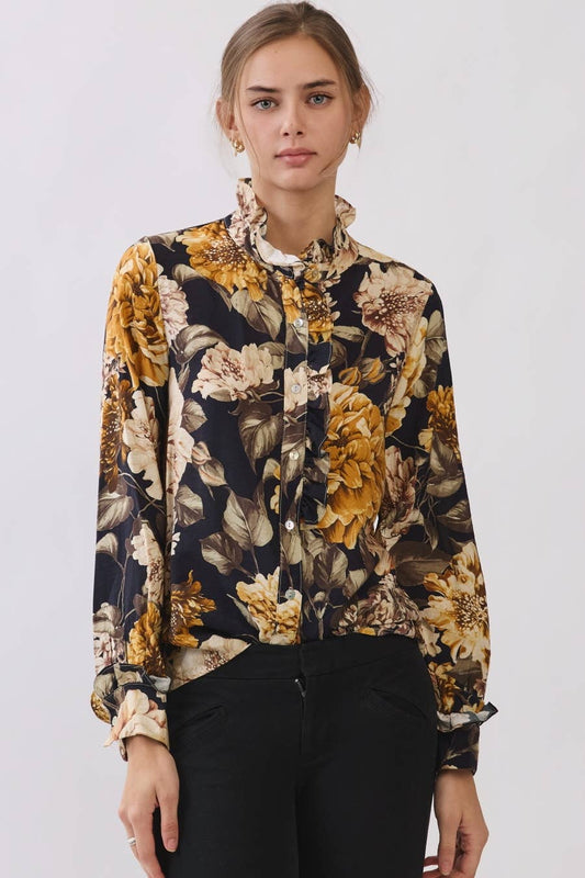 Floral Button-front Blouse