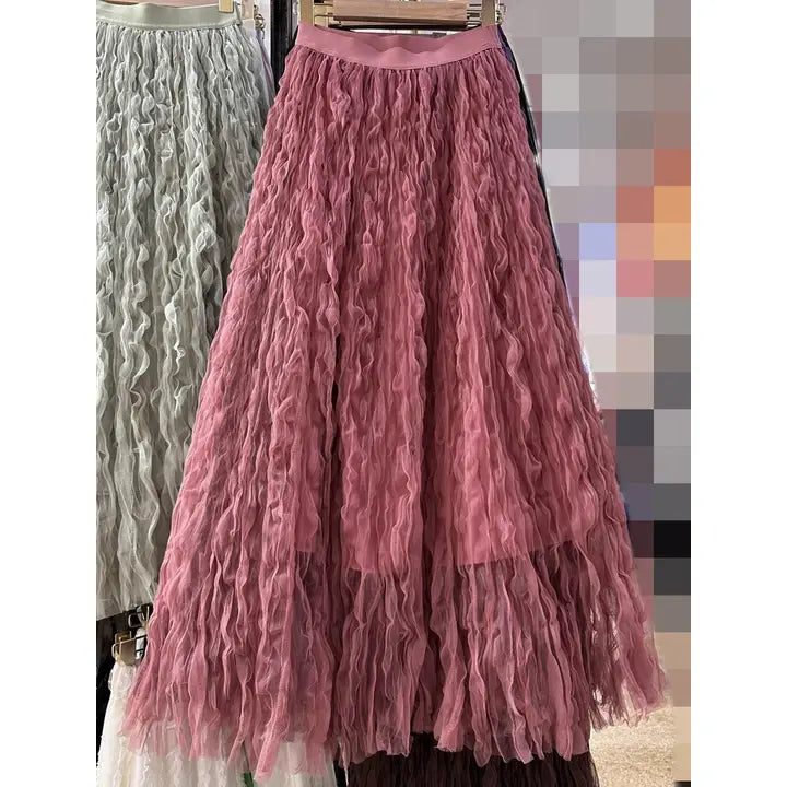 Midi Pleated Mesh Skirt mauve