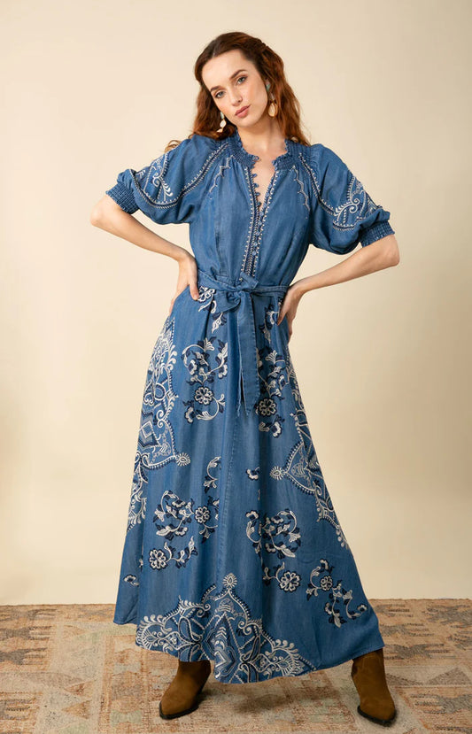 45MW632T Wynter Embroidered Chambray Dress