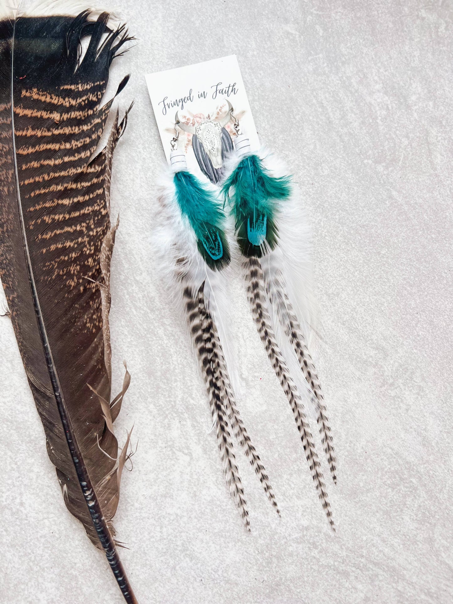 Fringed In Faith - Glacier Feather Earrings