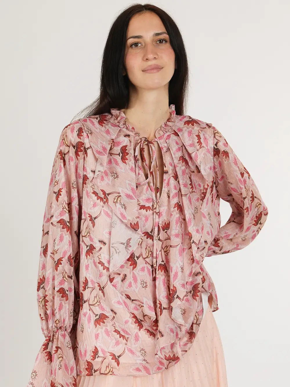 QW2002 Floral Print Ruffled Chiffon Blouse