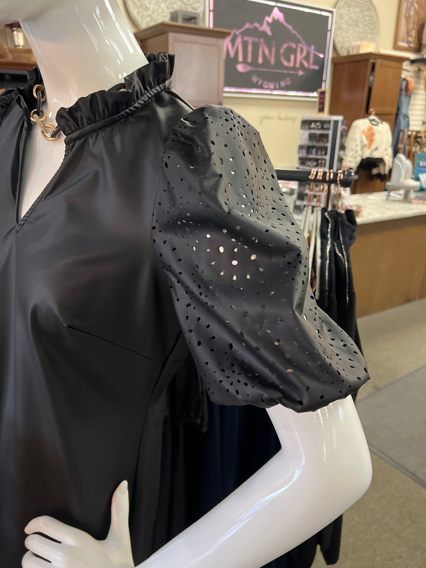 AD9303690 Vegan Leather Laser Cut Dress