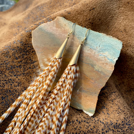 E1162D Grizzly.Gold Feather Earrings