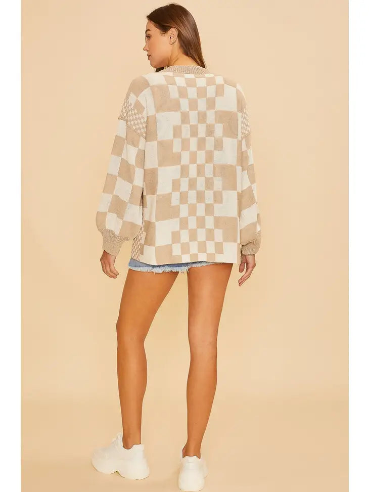 Checkerboard Cardigan Latte