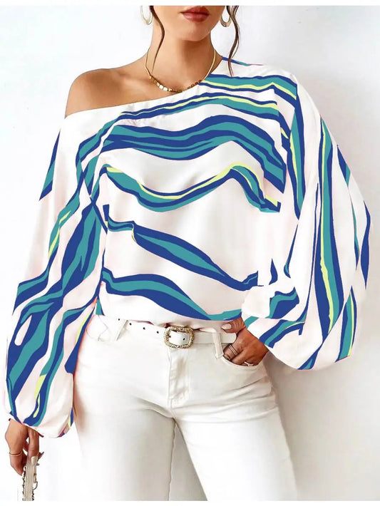 W20506319 Striped Off Shoulder Blouse