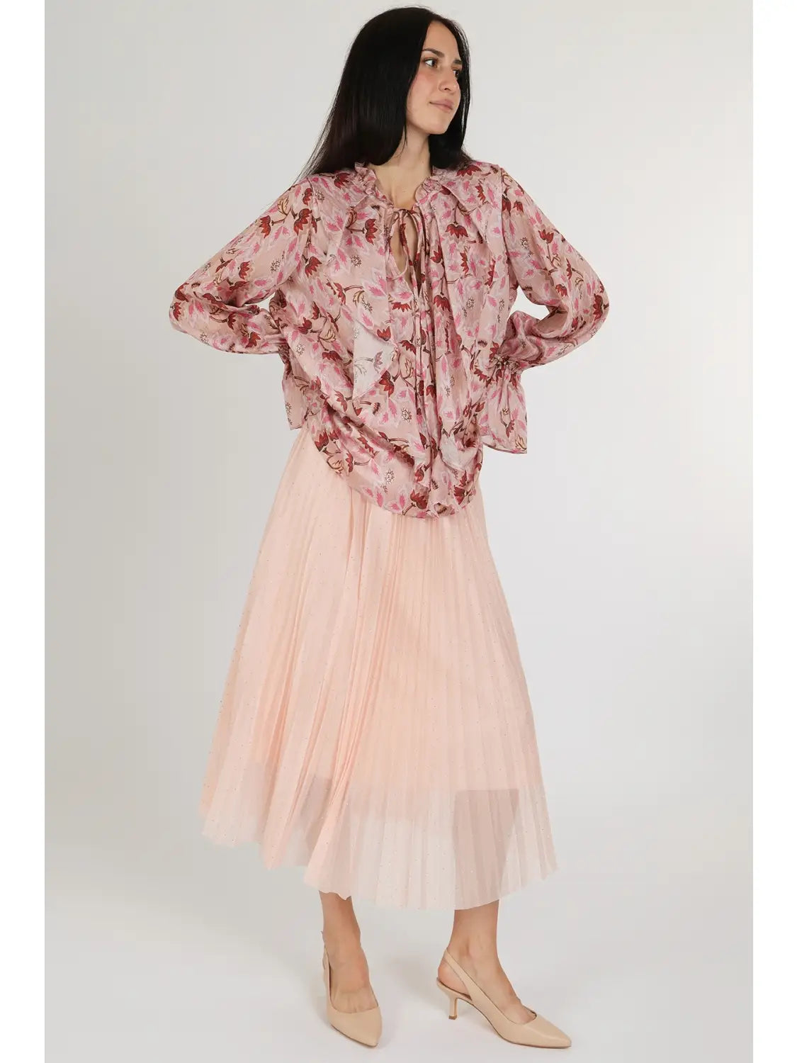 QW2002 Floral Print Ruffled Chiffon Blouse