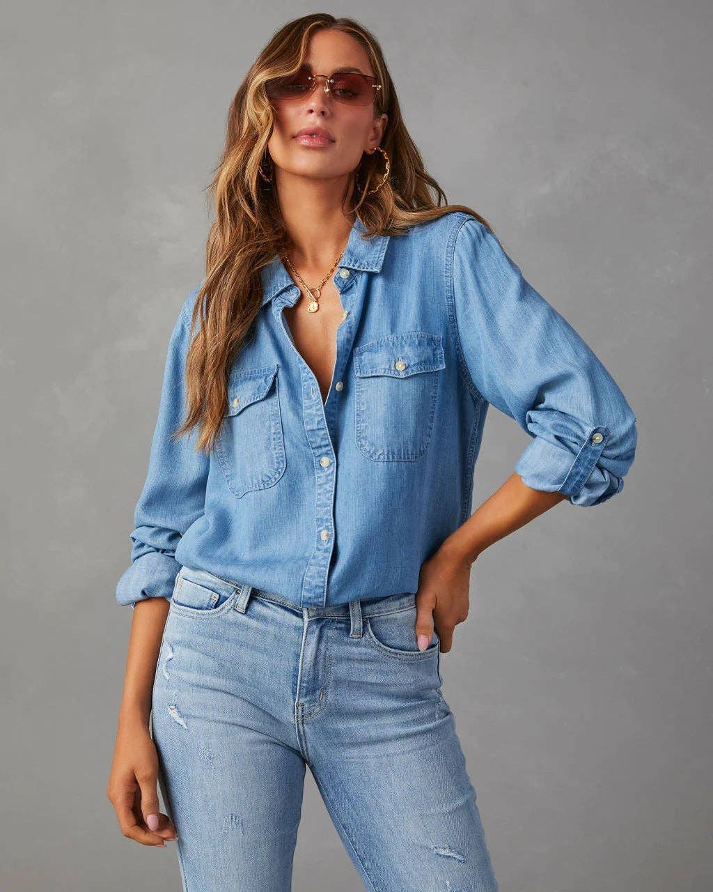 Denim Pockets Long Sleeves Shirt