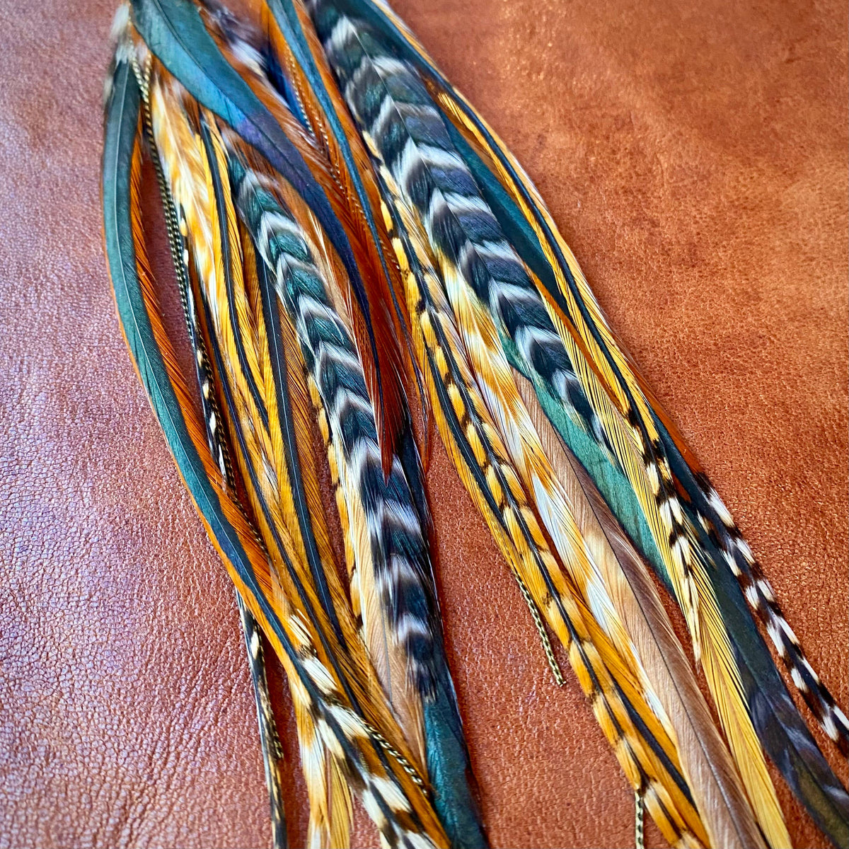 Turquoise & Long Feather Earrings - Cree Mix, Boho Western