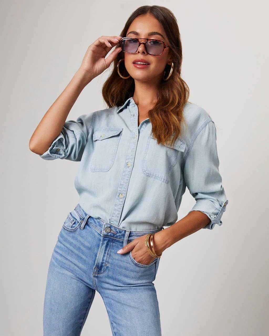 Denim Pockets Long Sleeves Shirt