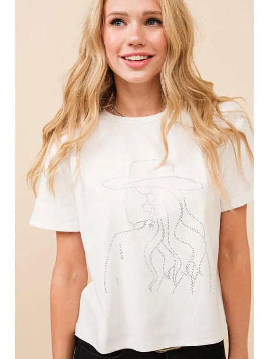 34924T Cowgirl Graphic Crop Tee White