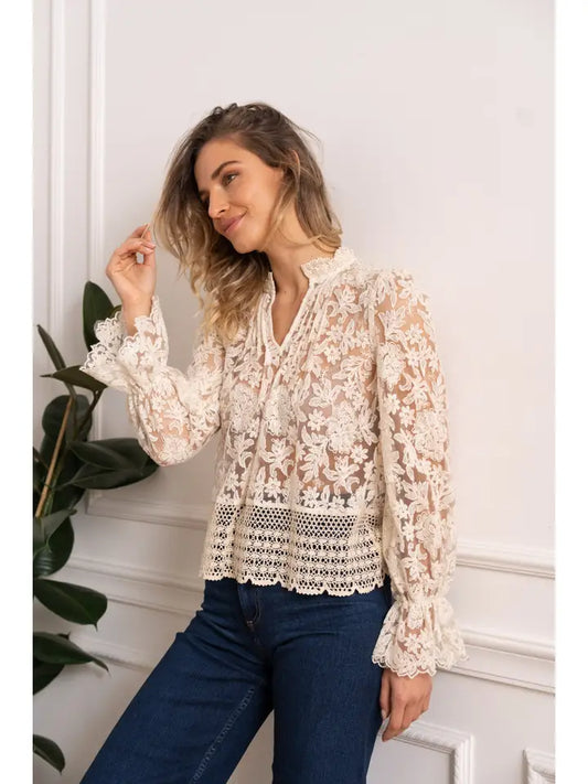 81016 Boho Lace Blouse Ecru