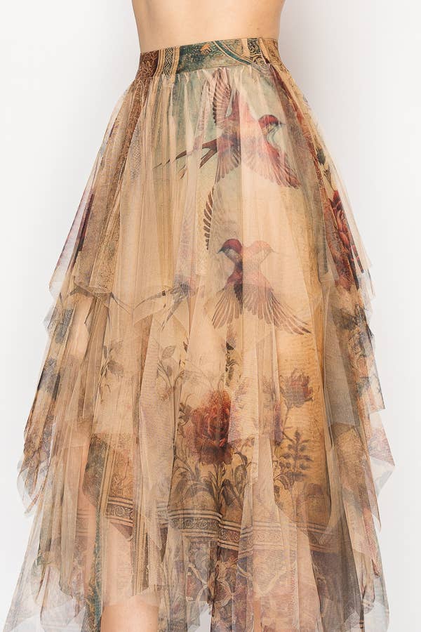 Dreamy Tiered Tulle Midi Skirt W/ Floaty Hem