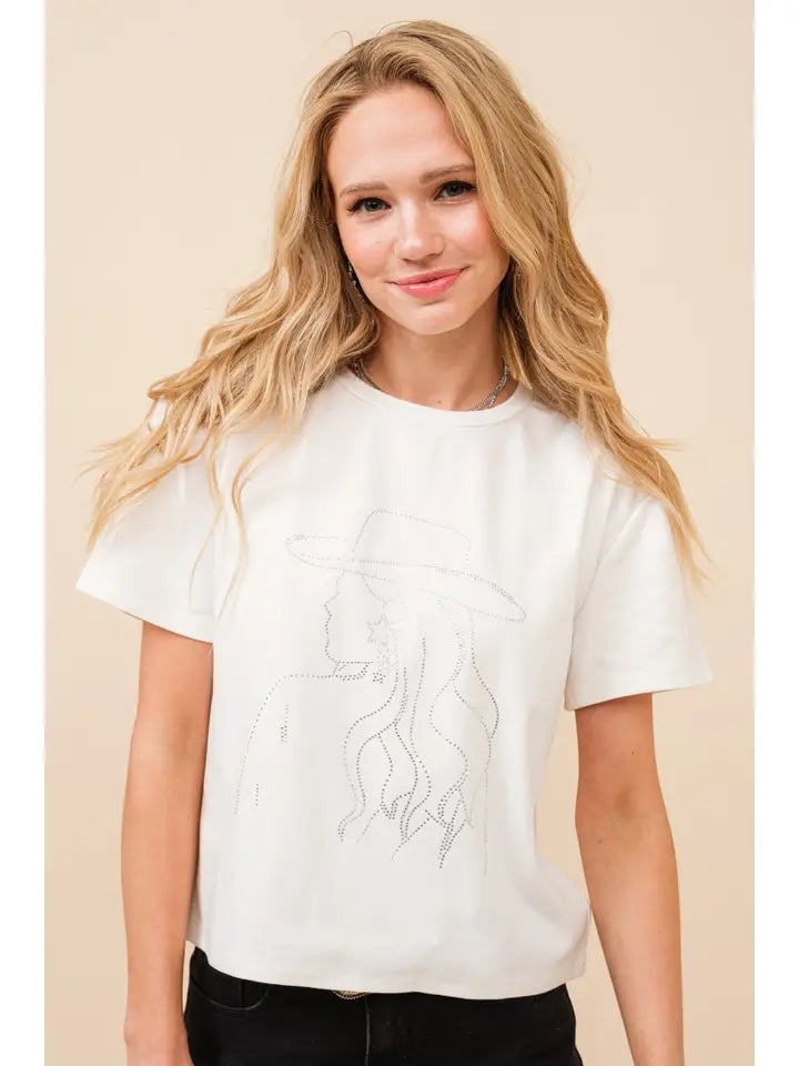 34924T Cowgirl Graphic Crop Tee White