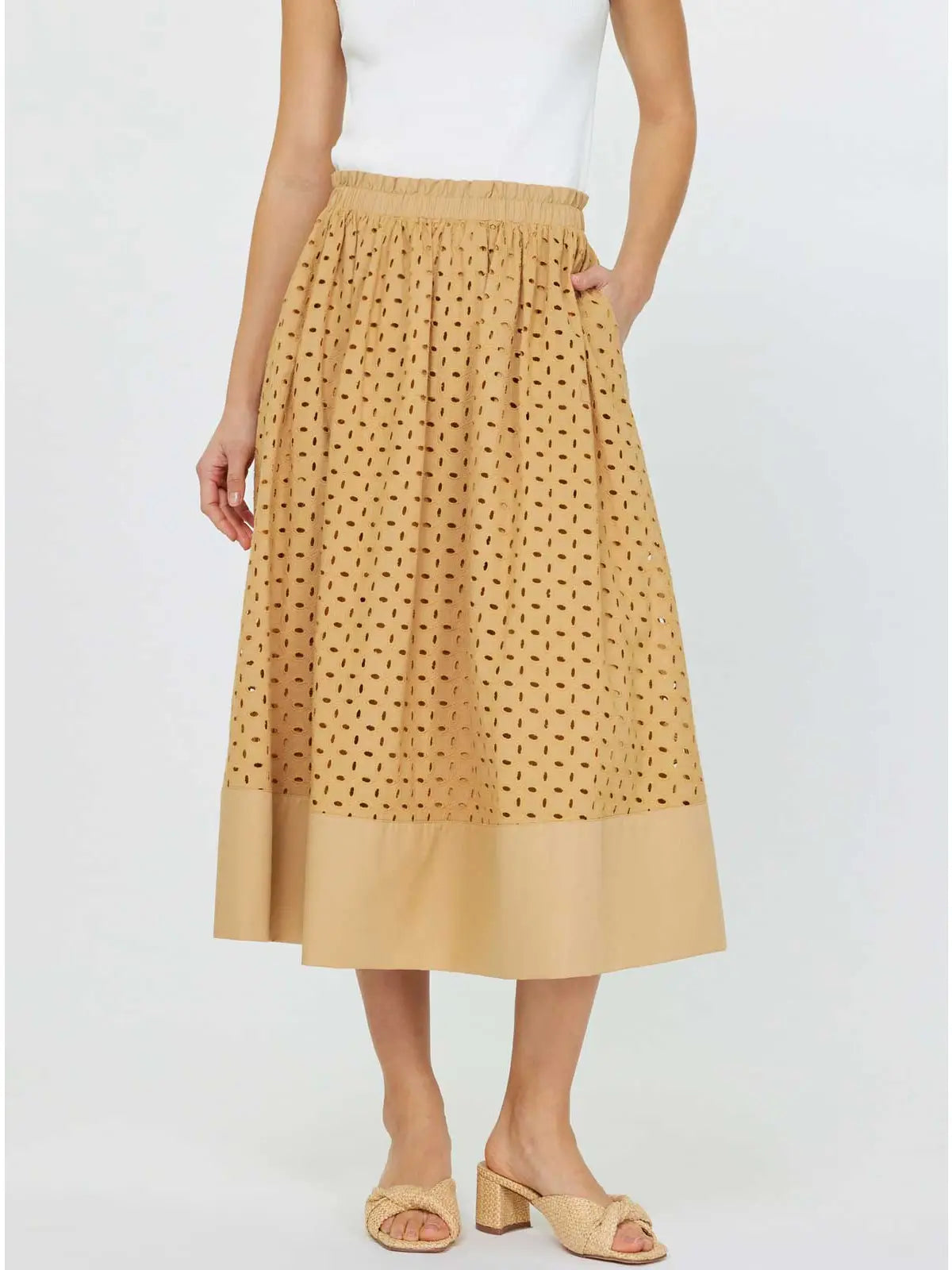 Eyelet midi skirt
