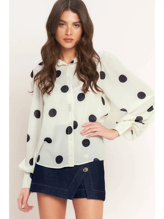 IT13925B Printed Woven Top Ivory/Black