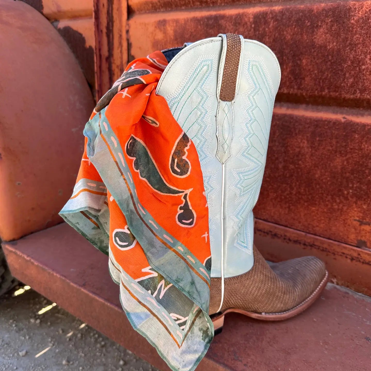 Spurs N' Horseshoes Rust Silk Western Silk Scarf