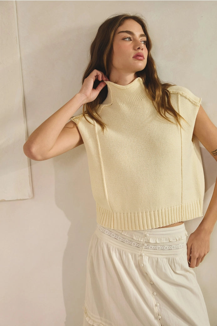 Mock Neck Exposed Seem Sweater