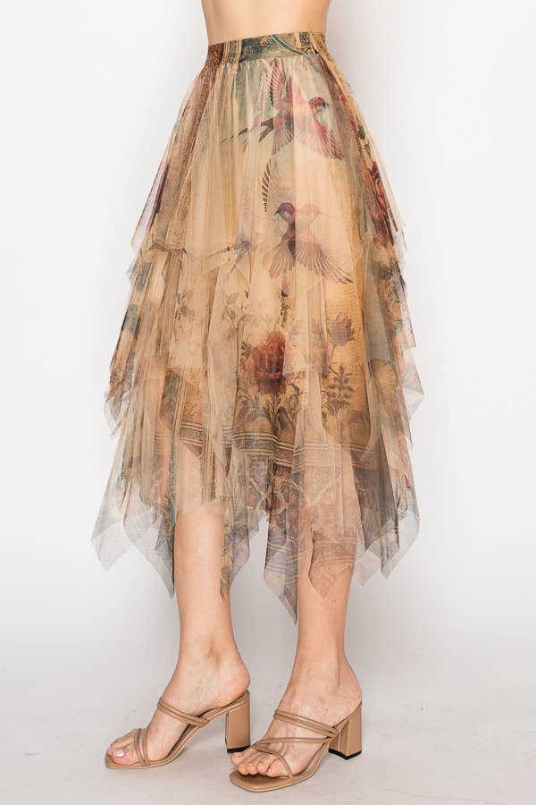 Dreamy Tiered Tulle Midi Skirt W/ Floaty Hem
