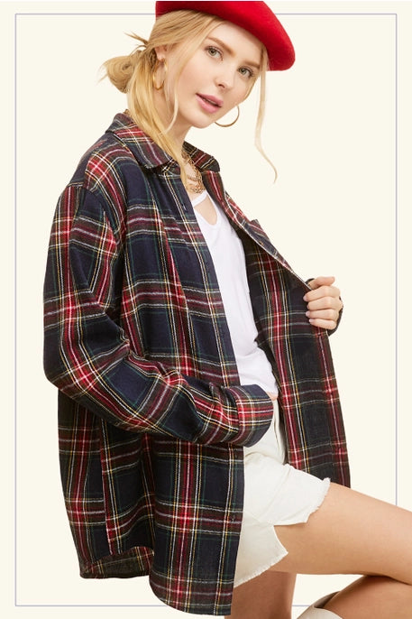 SRT7807 Button Down Plaid Shirt