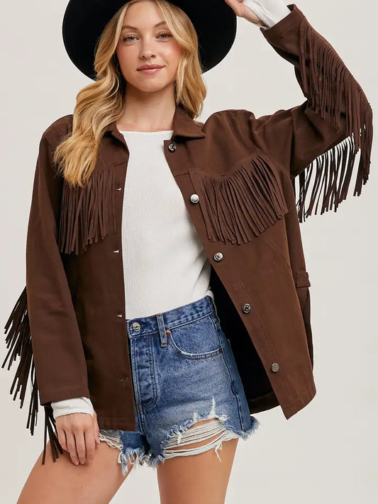 K01694 Western Fringe Jacket Espresso