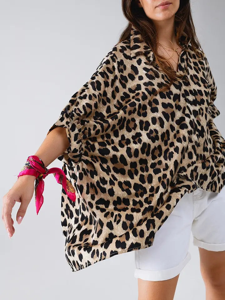 Leopard Print Oversize Shirt 3/4 Slv