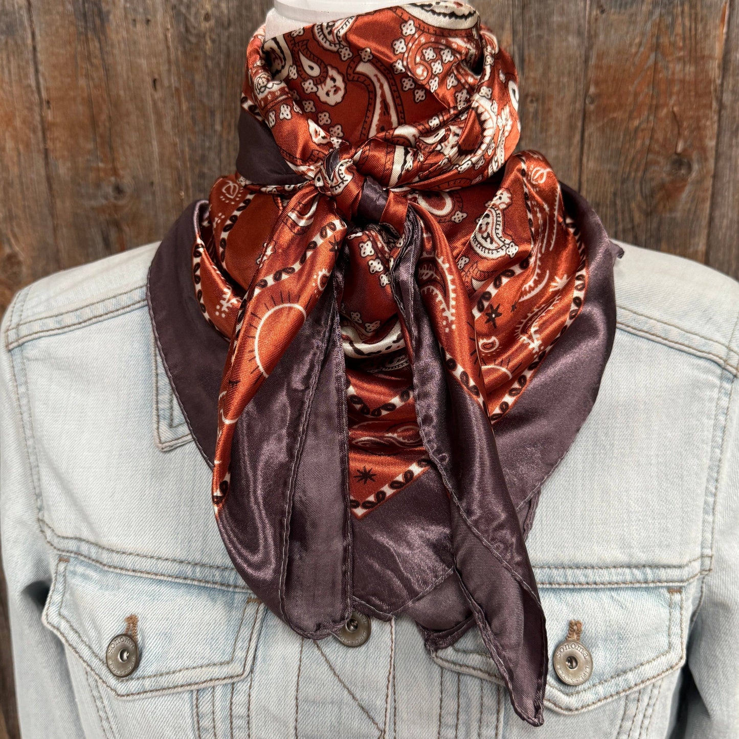35X35" Rust and Brown Floral Paisley Wild Rag / Scarf WR3384