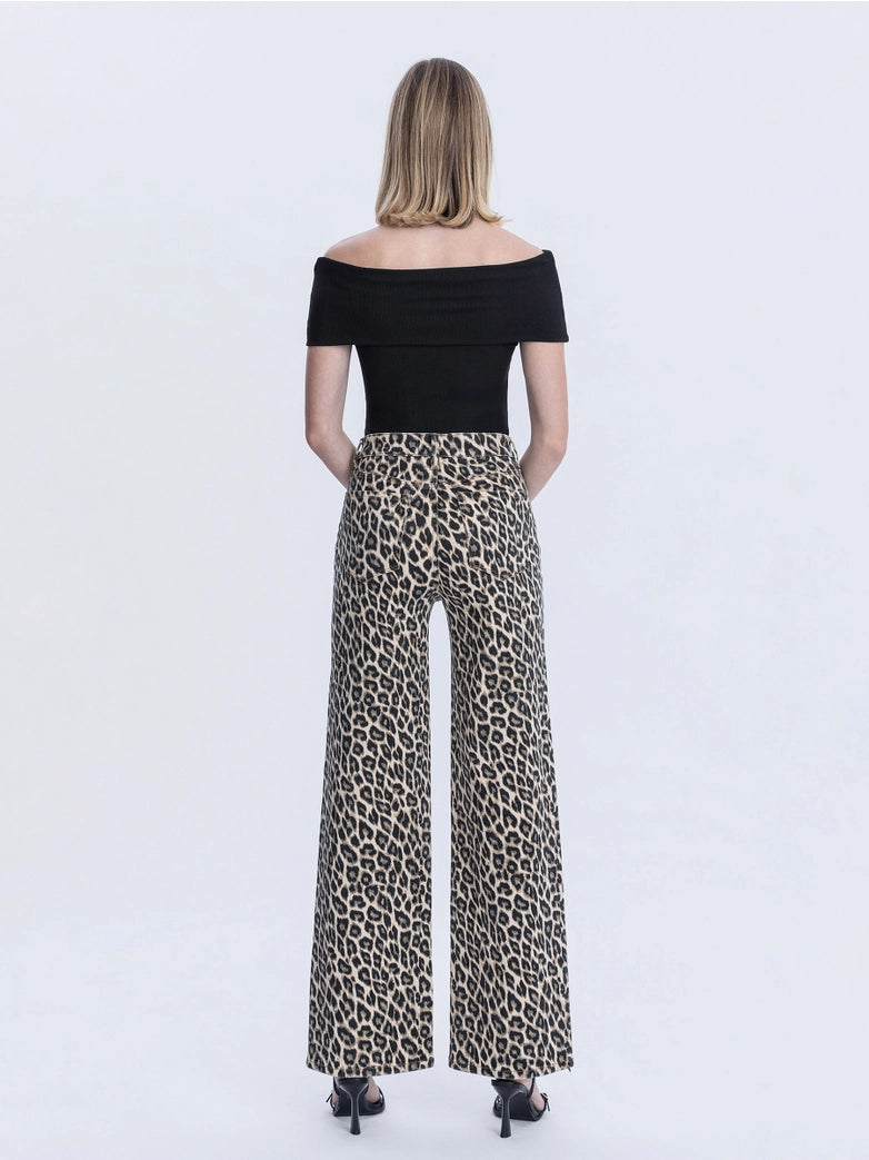 Super High Rise Leopard Print Wide Jeans