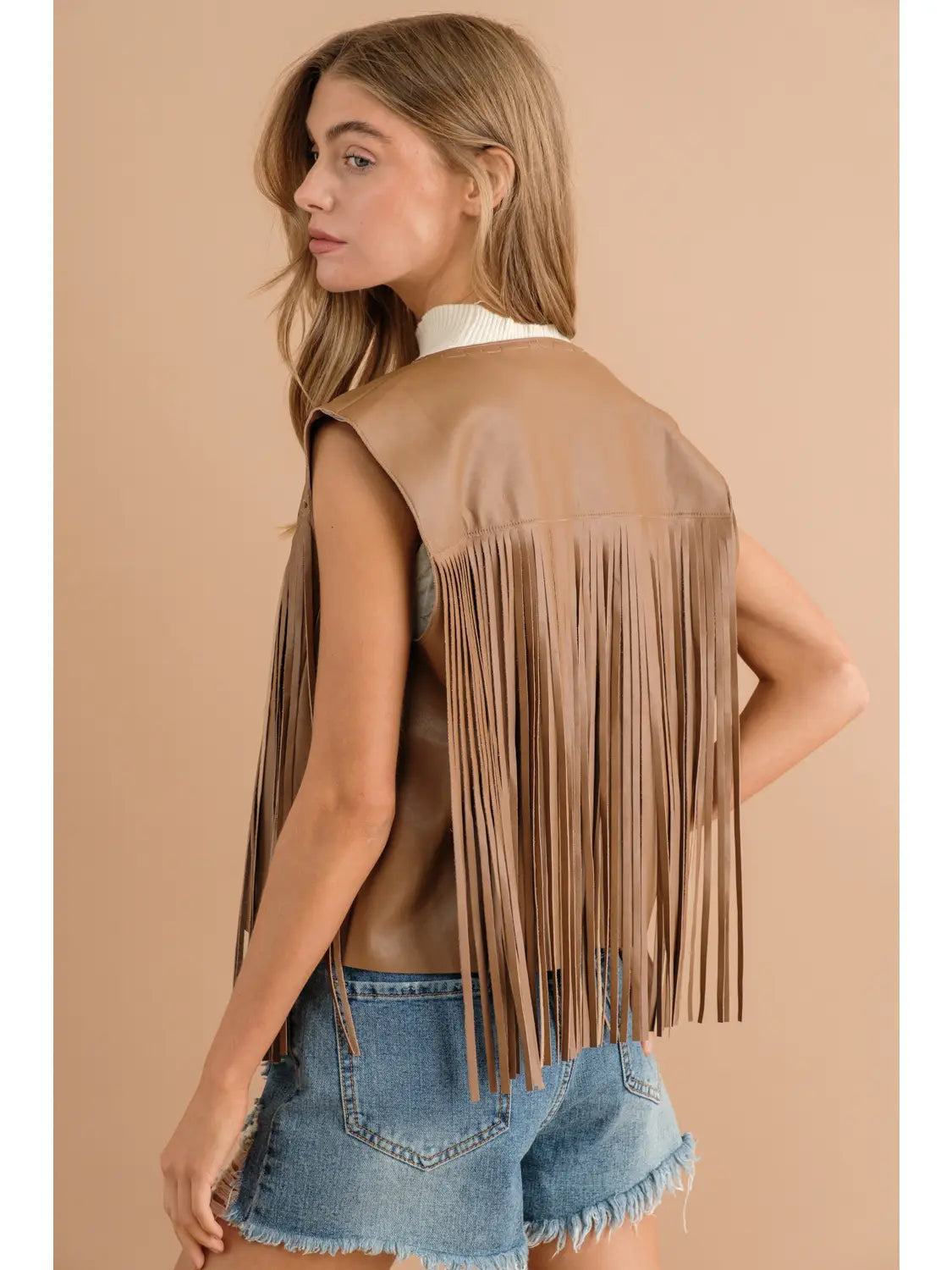 32460J Faux Leather Fringe Vest