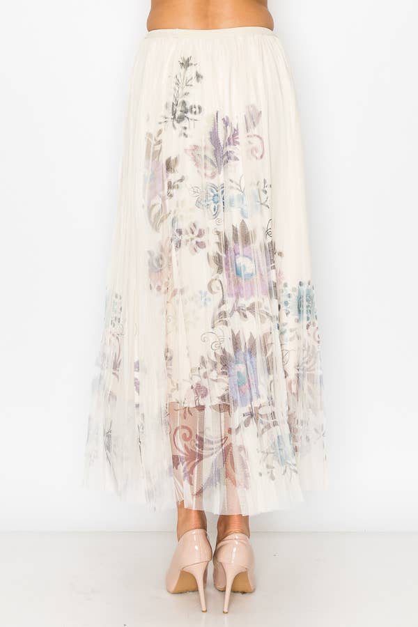 Chic Lined Pleated Tulle Midi Skirt With Elastic Waist - 4034 BG/EMBO FL