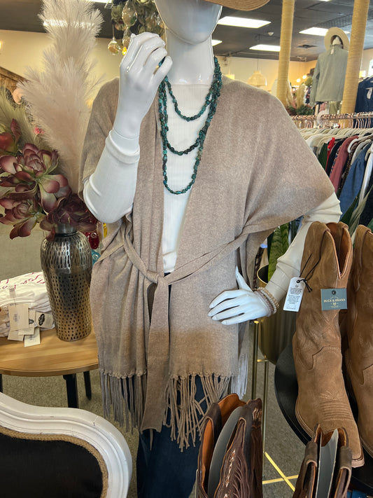 25315 Belted Fringe Cardigan