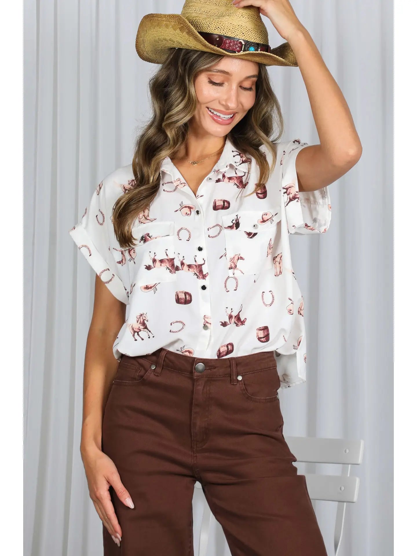 Western Collared Pocket Top