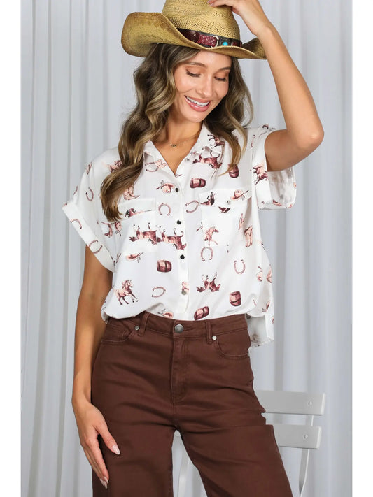 Western Collared Pocket Top