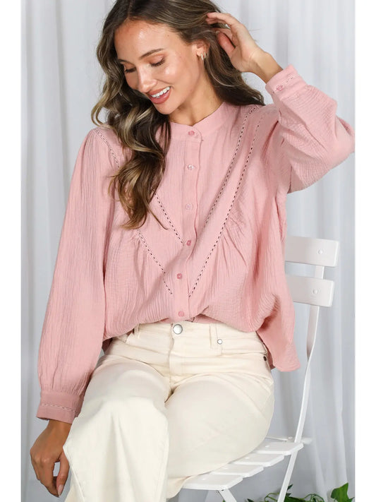 T82860 Cotton Gauze Puff Blouse Top