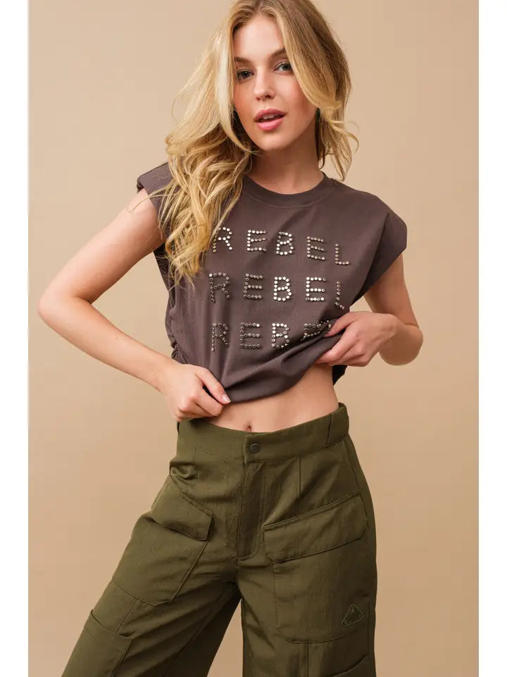 Crop Cinch Rebel Studded Tee