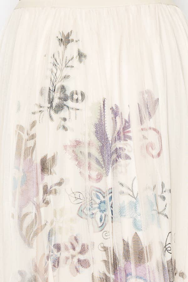 Chic Lined Pleated Tulle Midi Skirt With Elastic Waist - 4034 BG/EMBO FL