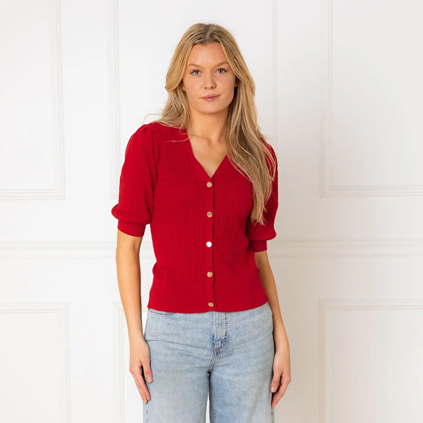 Organic Puff Sleeve Sweater- Red