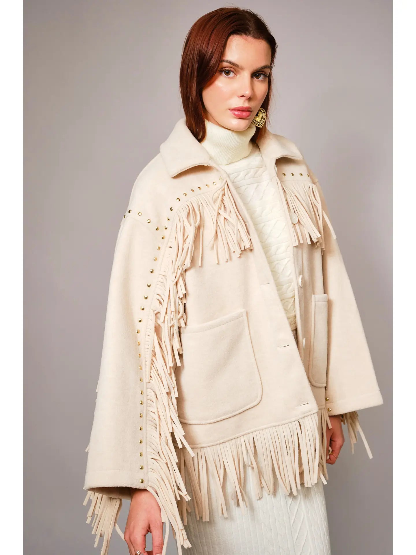 23672J Brushed Fringe Stud Jacket
