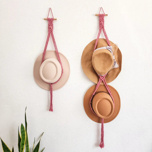 Macrame double hat hanger