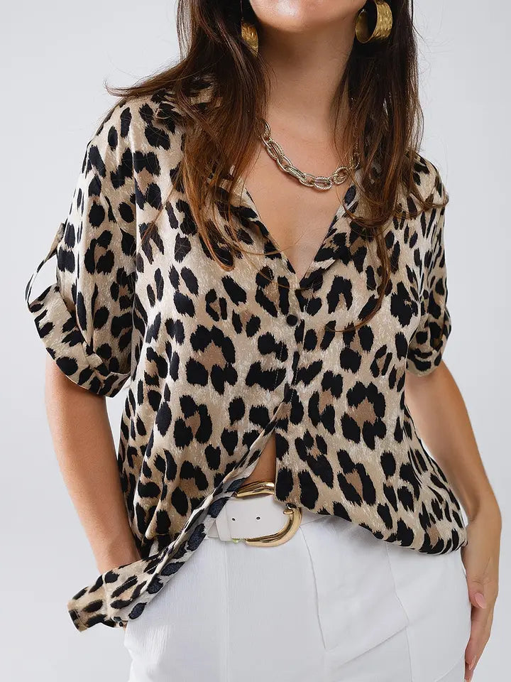 Relaxed Leopard Shirt Rolled Cuffs