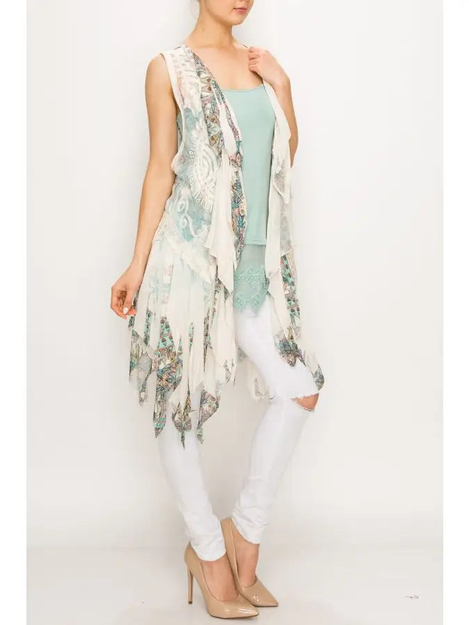 Navy & turquoise Chiffon Layered Vest