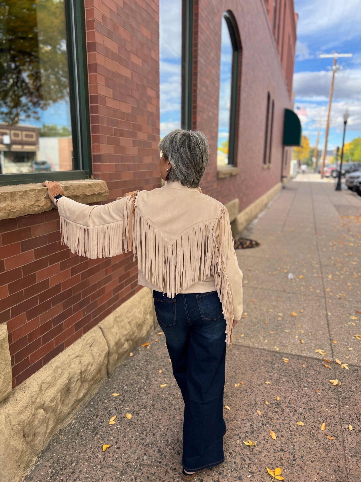 194361 Faux Suede Fringe Open Front Jacket