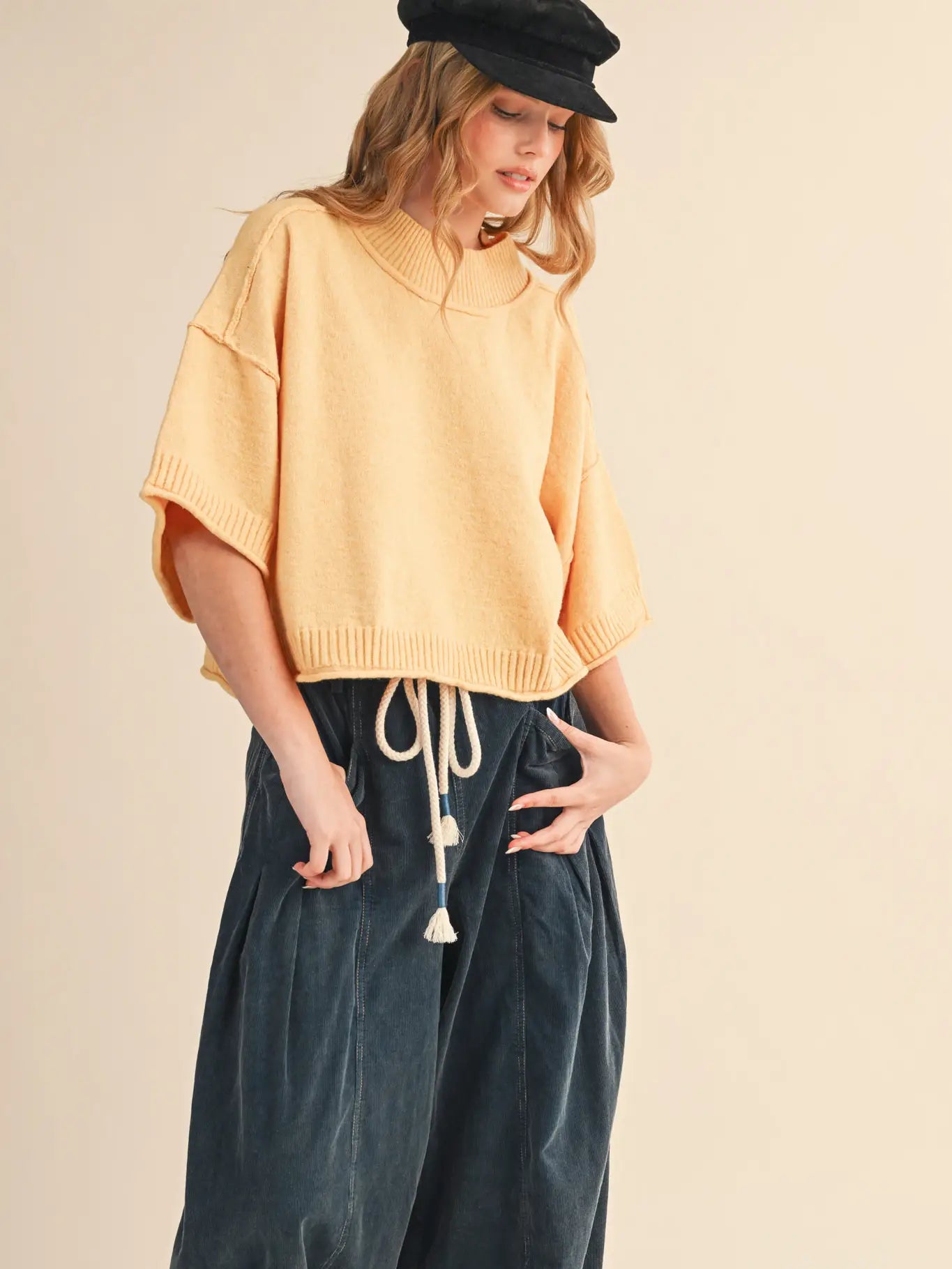 MSW11178 Marled Knit Mock Neck Sweater Butter