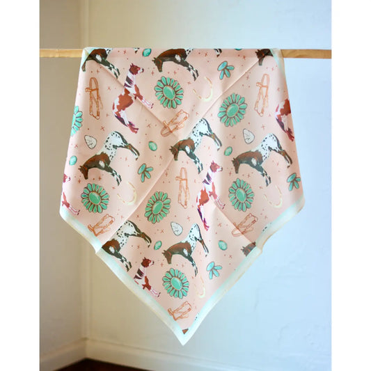 Horses and Turquoise Peach scarf