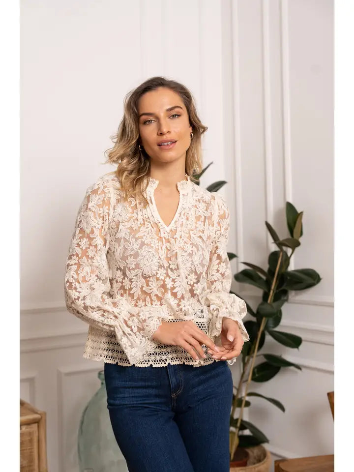 81016 Boho Lace Blouse Ecru