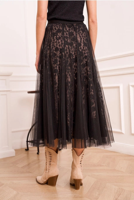 CK08032 March Tulle & Lace Skirt Black Nude